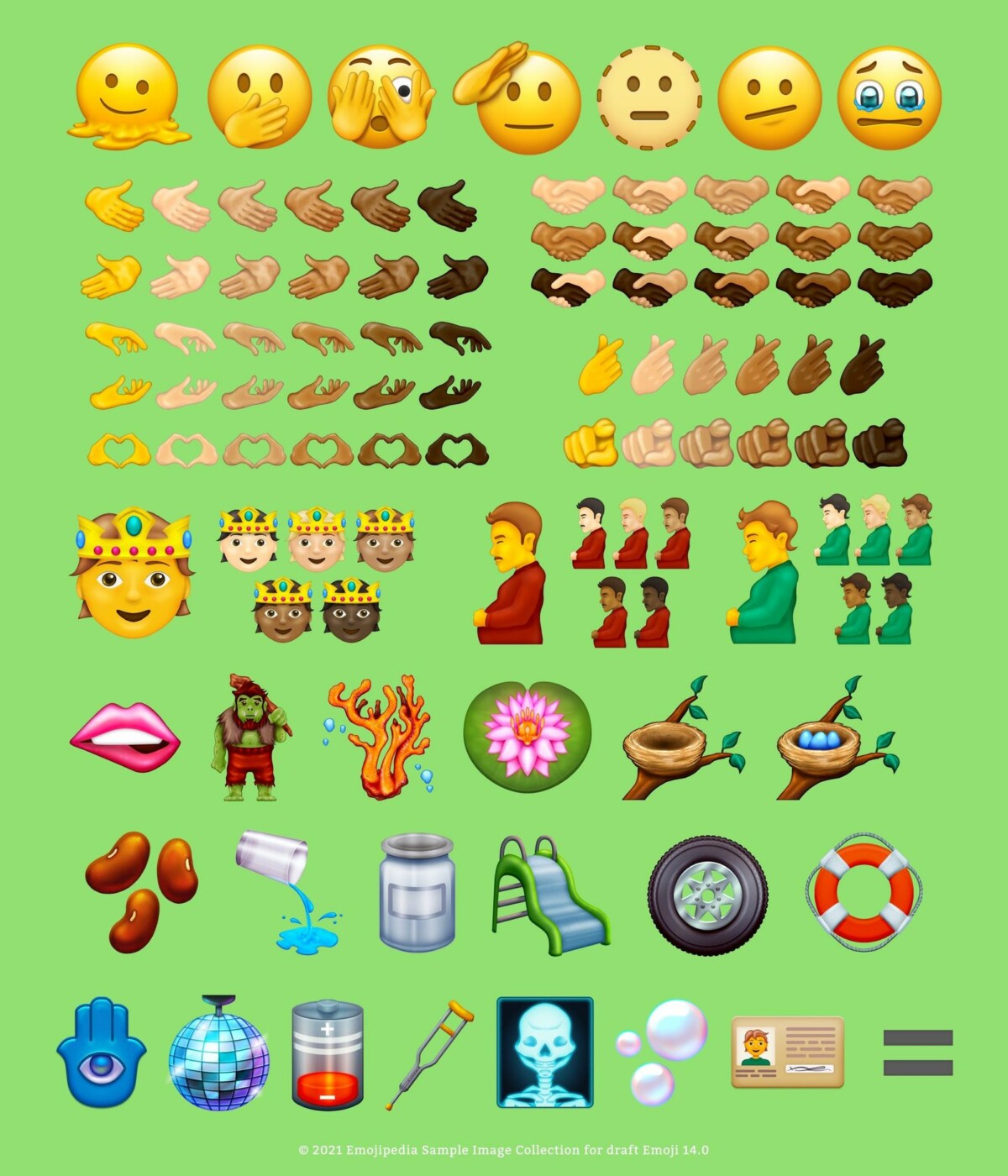 Une illustration des Emojis proposés pour la version 14 // Source : Emojipedia