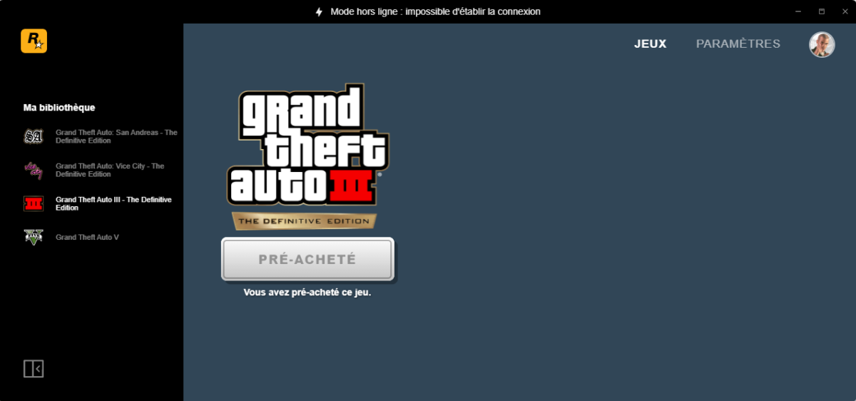 Le message d'erreur sur le lanceur Rockstar Games