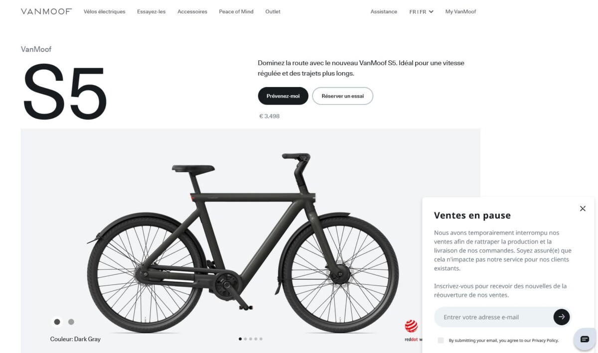 Capture site VanMoof ventes pause