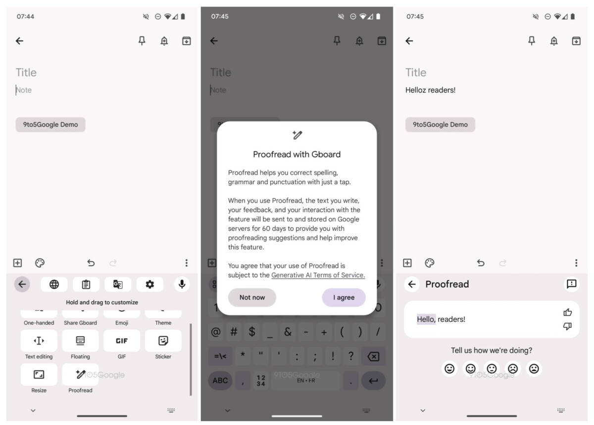 capture d'écran google gboard IA correction texte