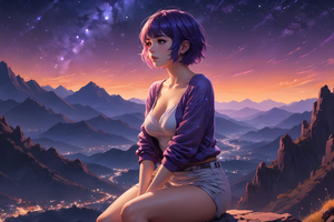 Anime Nights Mountain Vista (1280x800) Resolution Wallpaper