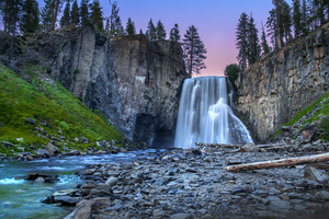 Cliffs Waterfall Rocks Trees Wallpaper