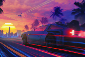 Delorean The Synthwave Fever (3440x1440) Resolution Wallpaper