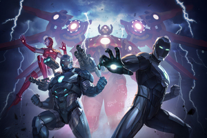 Marvel Future Fight X Iron Man Team Together (1366x768) Resolution Wallpaper