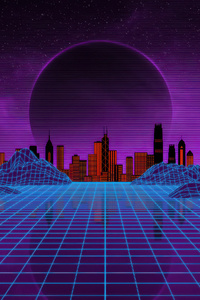 City Synthwave Retro Grid (1280x2120) Resolution Wallpaper