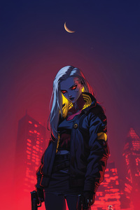 Cybernetic Assassin Under Neon Skies (1440x2960) Resolution Wallpaper