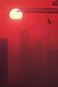 Gentle Red Horizon City At Dusk (1080x1920) Resolution Wallpaper