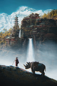 Journey To The Mystic Peaks With Rhino (1280x2120) Resolution Wallpaper