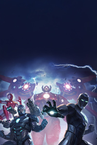 Marvel Future Fight X Iron Man Team Together (240x400) Resolution Wallpaper