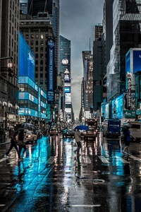 New York City Street Reflection Motion Blur Dark 4k (640x1136) Resolution Wallpaper