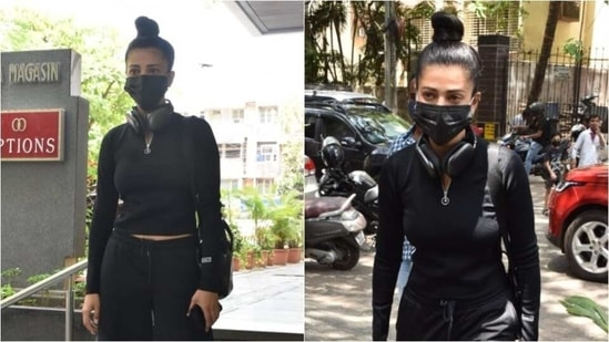 Shruti Haasan was recently spotted outside a clinic in Santa Cruz, Mumbai and the actor opted to wear an all-black look for her day out.(Varinder Chawla)