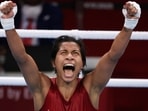 Tokyo 2020 Olympics: Lovlina Borgohain of India celebrates after the fight against Chen Nien-Chin of Taiwan. (REUTERS)
