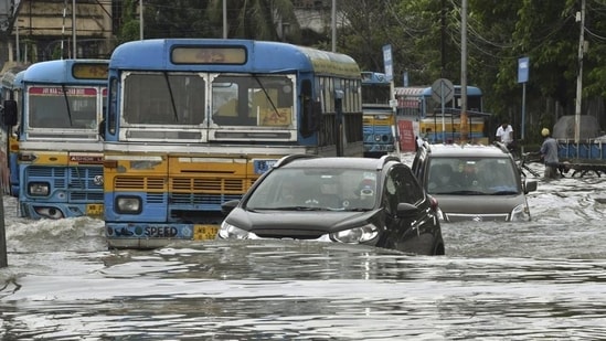Heavy waterlogging has been reported from several areas in Kolkata following incessant rain since Sunday evening. (PTI)