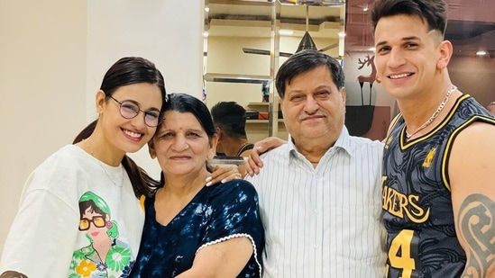 Yuvika Chaudhary shared a series of pictures from the birthday celebration. She captioned the post, “When you listen to my heart, you would find it always says your name. Happy birthday my heart’s beat.”(Instagram)