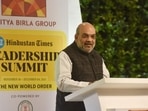 Union Home Minister Amit Shah delivered the keynote address and talked about India's achievements under Prime Minister Narendra's Modi's leadership on the last day of 19th edition of HTLS. He was in conversation with Shashi Shekhar, the editor-in-chief of Hindustan on Day 5 of the summit.(HT photo/ Vipin Kumar)