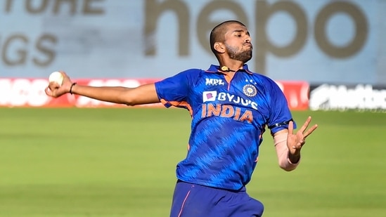 India's Washington Sundar bowls during the first ODI between India and West Indies, at the Narendra Modi Stadium, in Ahmedabad, Sunday.(PTI)