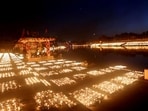 Ujjain in Madhya Pradesh, also known as the 'Land of Mahakal,' created a new Guinness world record of 'largest display of oil lamps' by lighting more than 11.71 lakh lamps on the occasion of Mahashivratri.(ANI)