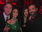 Preity Zinta and husband Gene Goodenough posed with Hrithik Roshan and his girlfriend, actor Saba Azad, in new pics from the Karan Johar party.