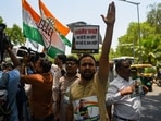 Congress leaders and workers intensify their protests as ED summons Rahul Gandhi for third day in the National Herald Case.(Amal KS/Hindustan Times)