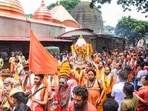 The annual Ambubachi Mela commenced at Assam's Kamakhya temple on June 23 and will continue for four days. This is the most important religious event of the temple and is also a significant part of the state's tourism calendar witnessing a footfall of around 25 lakh each year during the festival. The doors of the temple remain closed for four days in association with the belief in a fertility cult. It is believed that during this time Goddess Kamakhya receives her annual menstrual cycle.(PTI)