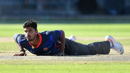 Washington Sundar injured his shoulder during a Royal London One-Day Championship encounter&nbsp;(Twitter/lancscricket)