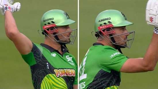 Marcus Stoinis gestures while walking back to the dugout(Twitter)