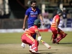 Zimbabwean batsman Regis Chakabva and Sikandar Raza in action on the first day of the One-Day International cricket match between Zimbabwe and India(AP)