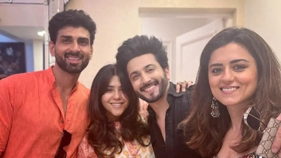 Ekta Kapoor hosted a star-studded gathering at her house during the ongoing Ganpati festival. She was joined by Kundali Bhagya actor and now Jhalak Dikhhla Jaa participant Dheeraj Dhoopar and actor Ridhi Dogra at her residence on Saturday. 