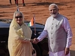 Prime Minister Narendra Modi on Tuesday met Bangladesh Prime Minister Sheikh Hasina during her ceremonial reception at the Indian presidential palace in New Delhi. (AP)