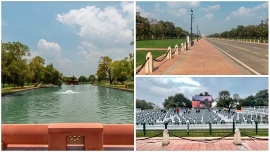 The ministry of housing and urban affairs on Monday released pictures of the lawns and other facilities stretching from Vijay Chowk to the India Gate. The revamped Central Vista Avenue along the Rajpath will have state-wise food stalls, red granite walkways with greenery all around, vending zones, parking lots and round-the-clock security.(Ministry of housing and urban affairs)