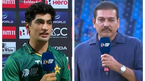 Naseem Shah talks to Ravi Shastri after winning the match for Pakistan