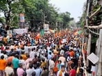 Tweeting this picture, the Bengal BJP wrote, “Calcutta's streets are ochreous against Trinamool corruption.”(@BJP4Bengal/ Twitter)