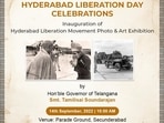 In this poster, shared by the culture ministry - the photograph used is a rare image of the then Home Minister Sardar Vallabhbhai Patel and the last Nizam Mir Osman Ali Khan, who are seen exchanging greetings.(Twitter)