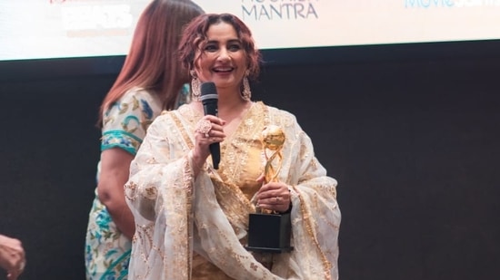 Divya Dutta, who won an award for her performance in the short film Sheer Qorma, speaking at the event.