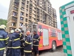 Two fire engines, a jumbo water tanker and an ambulance were sent to the spot and efforts were on to douse the flames, said an official.(HT Photo)