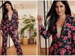 Katrina Kaif, Siddhant Chaturvedi and Ishaan Khatter launched the trailer of their upcoming film Phone Bhoot in Mumbai on October 10. For the occassion, the gorgeous Katrina donned a floral pantsuit.(Instagram/@katrinakaif)