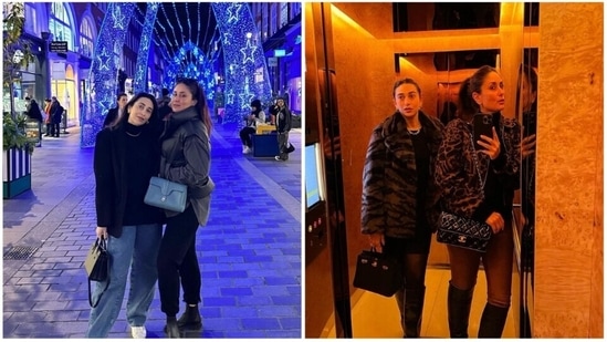 Kareena Kapoor and Karisma Kapoor are currently having a gala time in London. The Kapoor sisters took over the streets in fancy all-black winter wear.(Instagram)