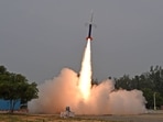 First privately developed Indian rocket Vikram-S being launched from the Satish Dhawan Space Centre in Sriharikota, an island off the coast of Andhra Pradesh.(AFP)