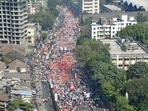 Maha Vikas Aghadi Maha March from Byculla to Chhatrapati Shivaji Maharaj Terminus (CSMT) in Mumbai.(Bhushan Koyande/HT Photo)
