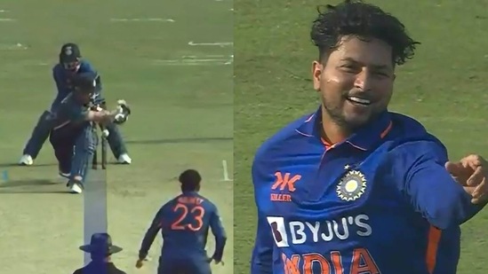 Screengrab of Kuldeep's wicket taking moment(BCCI)