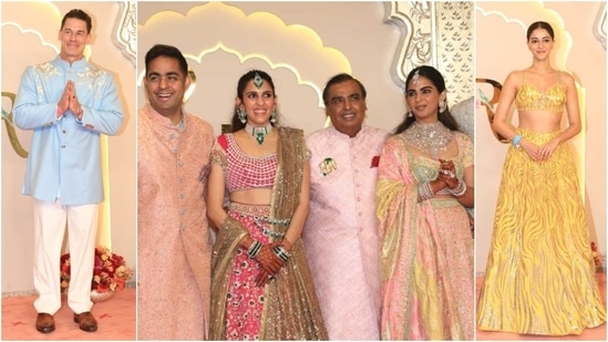 Anant Ambani and Radhika Merchant will tie the knot today. Mukesh Ambani, Isha Ambani, Akash Ambani, Shloka Mehta, Anand Piramal, and guests, including Ananya Panday, John Cena, Sara Ali Khan, and others have started arriving at Jio World Centre to attend the grand ceremony. See who are the best-dressed celebrities. (HT Photo/Varinder Chawla)