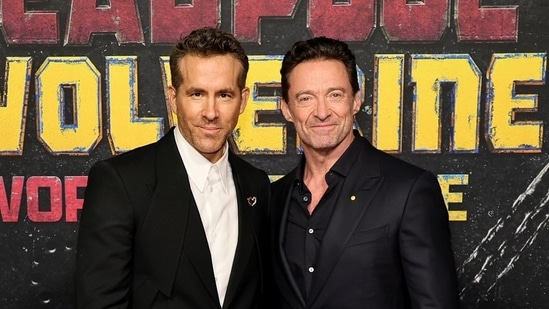 Ryan Reynolds and Hugh Jackman pose together at the New York premiere of Deadpool and Wolverine.