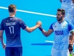 India settled for a 1-1 draw against Argentina in the Pool B match at the Paris Olympics. India's captain Harmanpreet Singh shook hands Argentina's Santiago Tarazona at the end of the thrilling clash.(PTI)