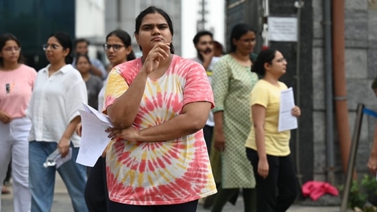 Candidates leave exam centre after attempting NEET PG 2024 exam in Lucknow(Deepak Gupta)