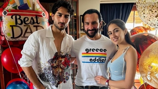 Sara Ali Khan and Ibrahim Ali Khan celebrated Saif Ali Khan's 54th birthday at his home in Mumbai on August 16, 2024. Sara and Ibrahim are Saif and his ex-wife Amrita Singh's children. While Sara will be next seen in Anurag Basu's Metro…In Dino, Ibrahim will make his acting debut with Sarzameen, co-starring Kajol. A glimpse at Saif's best photos with his children.