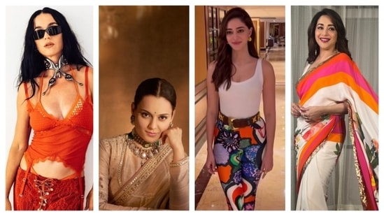 Today's round of best-dressed celebs will give you fashion inspiration for all your moods and occasions; from Kangana Ranaut exuding majestic charm, and Katy Perry in a futuristic ensemble, to Madhuri Dixit gracing us with her timeless elegance, and Ananya Pandey in a chic, abstract outfit.(Instagram)