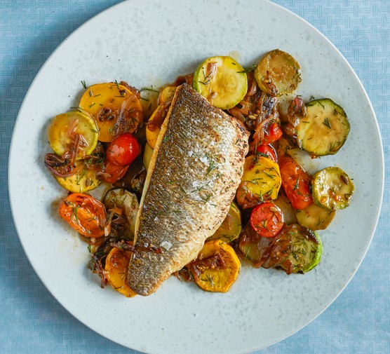 Pan-fried sea bass