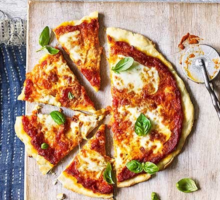 Gluten-free pizza cut into slices