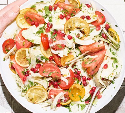 tomato and fennel salad on white plate
