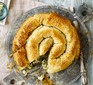 Leek & globe artichoke pie served on a plate